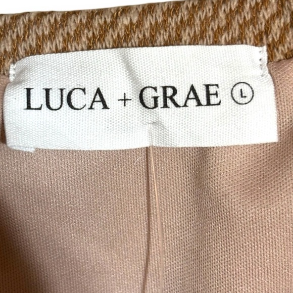 Luca + Grae NWT Bodycon Lined Lg Elastic Waist Woven Nude/Tan Stripe Mini Skirt - Picture 5 of 16